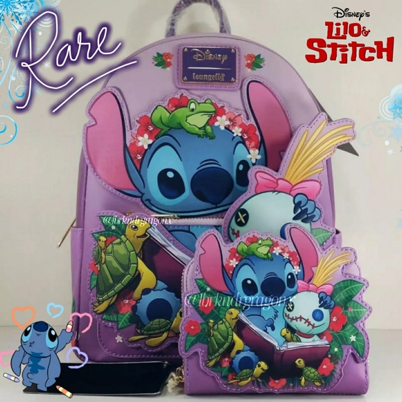 Disney Stitch Hawaiian Floral Springtime Bedtime Backpack NWT Wallet Included